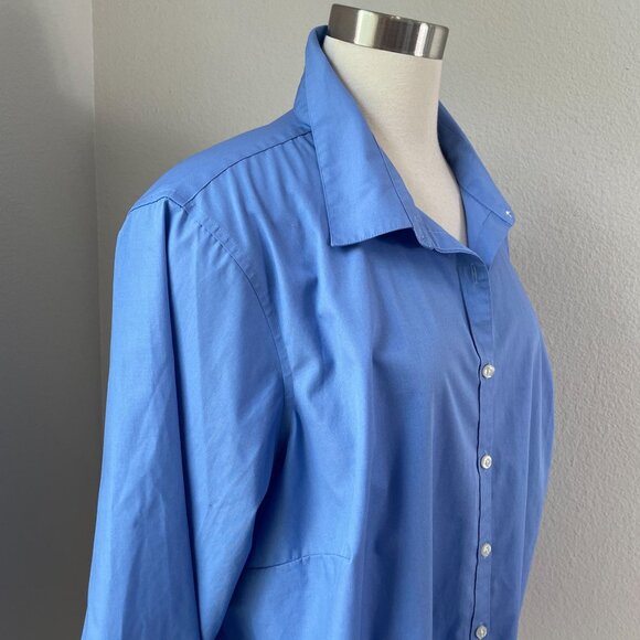 Lands End Womens Plus 22W Blue Wrinkle Free Broadcloth Button Up Shirt Blouse - Picture 2 of 9